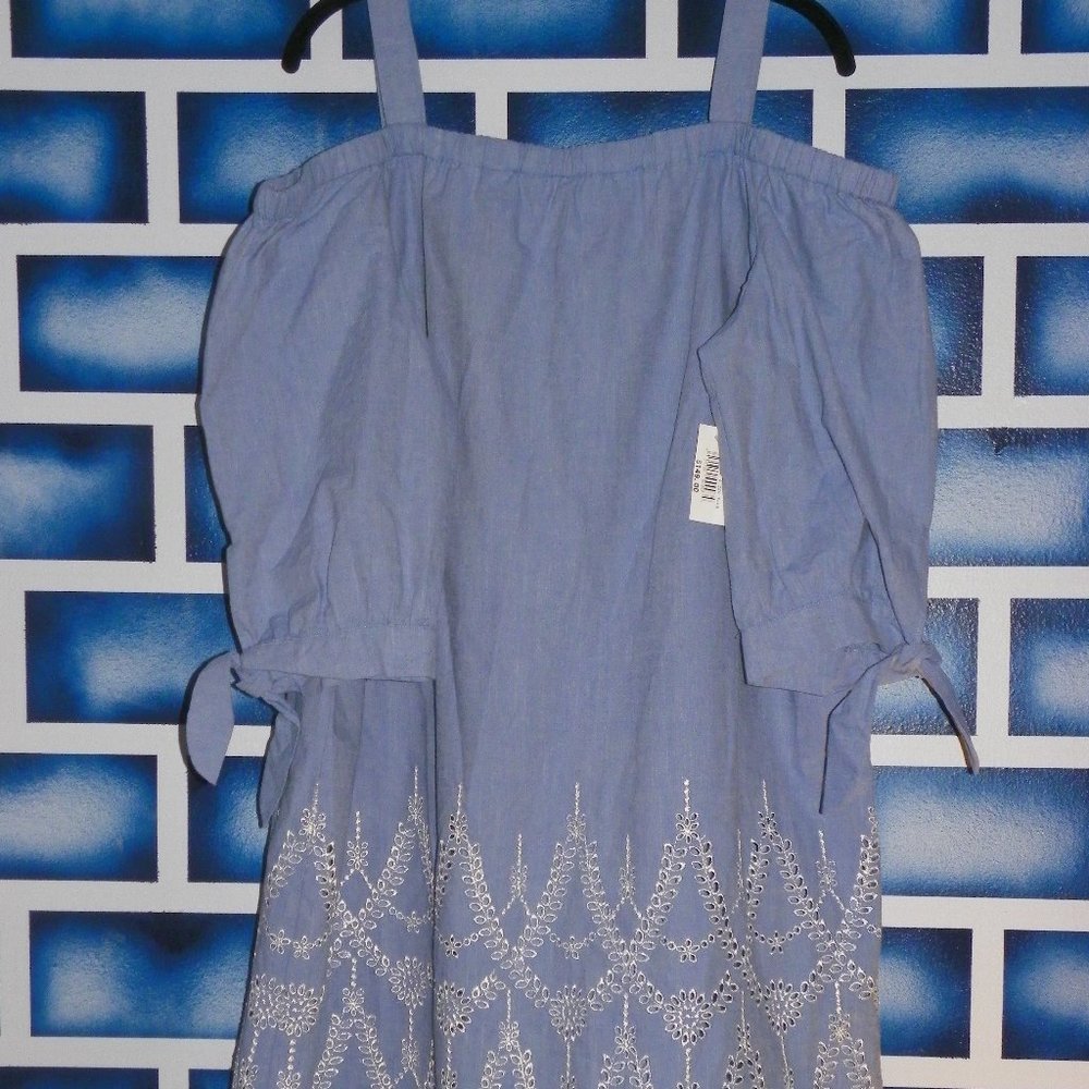 Eliza J Blue White Embroidered Layered Dress